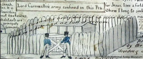 A hand drawn depiction of the stockade at Camp Security from British Sgt. Lamb